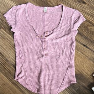 Free People Pink and White Fitted Cap Sleeve Crop Top